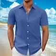 thumbnail image 2 of QATAINLAV Mens Button Down Tops Plus Size Short Sleeve Turndown Hawaiian Shirts Business Wedding Vacation Beach Summer Basic Tees Dark Blue M Prime Sales of The Day, 2 of 7