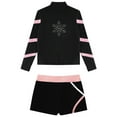 thumbnail image 4 of CHICTRY Kids Girls Zippered Sports Gym Suit Long Sleeve Shiny Rhinestone Snowflake Sweatshirt with Shorts Tracksuit Pink 6, 4 of 5