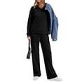 thumbnail image 5 of Laqbezok Women's 2-Piece Lounge Set, Casual V-Neck Long Sleeve Sweatshirt and Drawstring Pants Outfit, Relaxed Fit Solid Color Sweatsuit with Pockets, 5 of 7