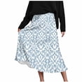 thumbnail image 2 of Summer Maxi Skirts for Women Satin Fashion Boho Long Skirt Trendy Floral High Waist A Line Beach Skirt Vacation Outfit Light Blue M, 2 of 7