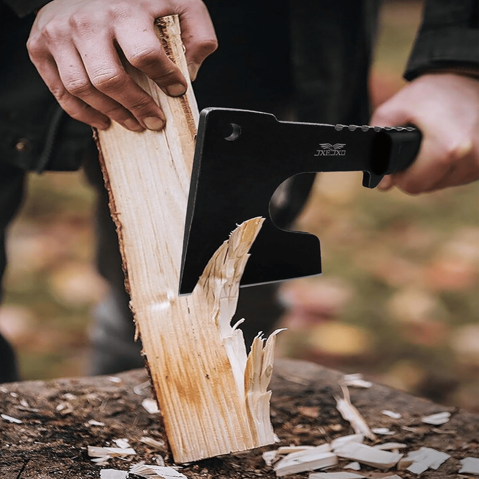 JXE JXO Camping Hatchet with Sheath, 9.8" Full Tang Steel Blade, Ergonomic Rubber Handle for Bushcraft