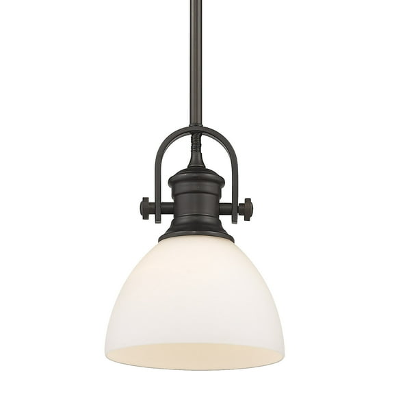 Yep by Golden Lighting Hines 1-light 7in Pendant in Rubbed Bronze and Opal Glass