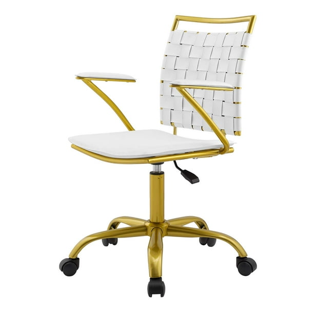 Computer Work Desk Chair, Faux Leather, White, Modern Contemporary