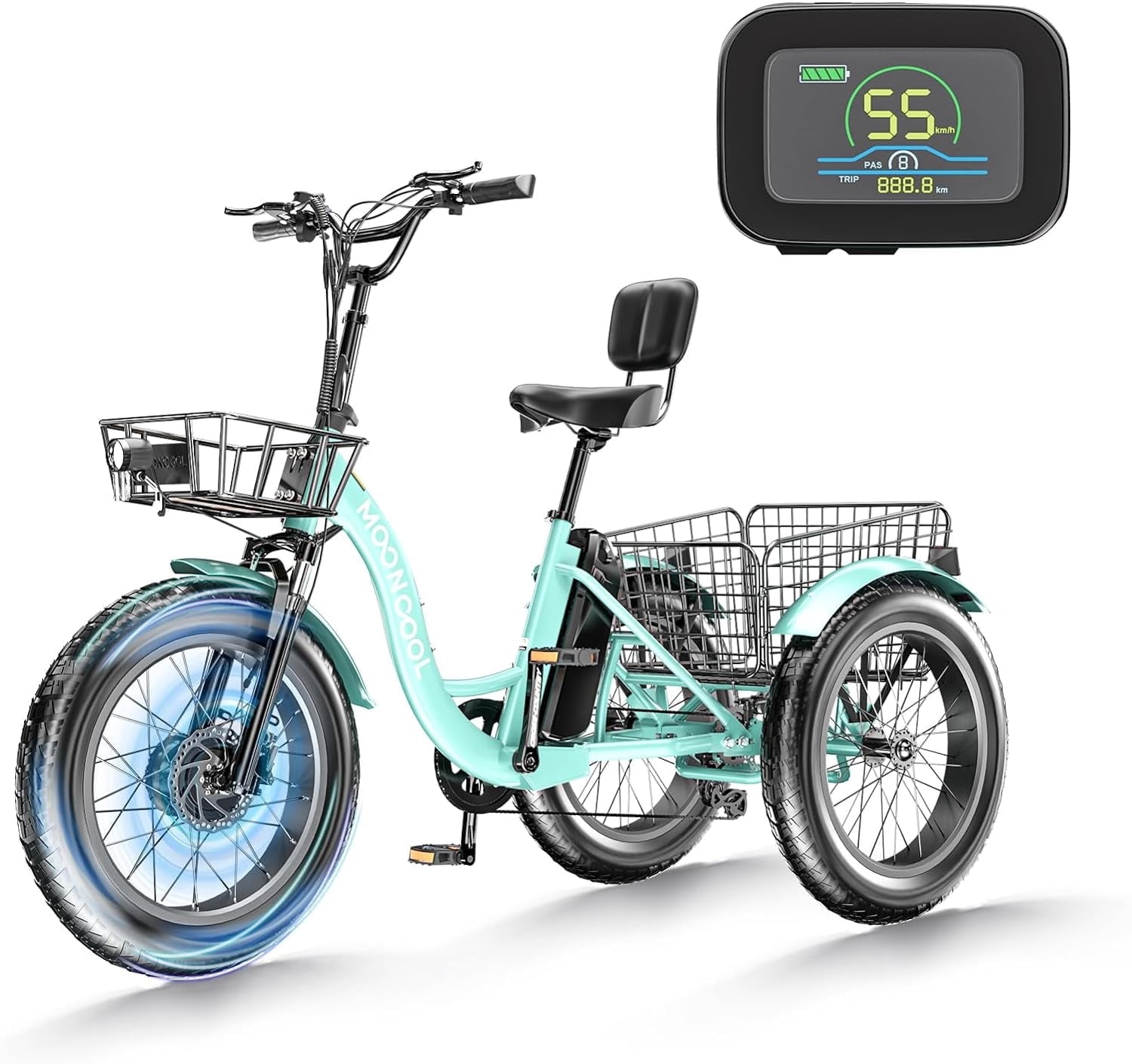 20" x 4" Fat Tire Electric Tricycle for Adult, 7 Speeds Electric Trike 48V 500W Motorized Tricycle , Electric Three Wheels Bicycle for Senior, Aluminum Frame & Rear Basket ,16mph