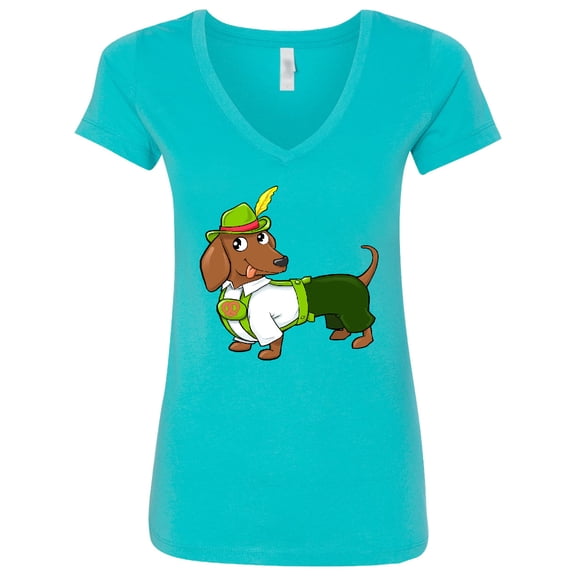 Inktastic Cute Brown Dachshund in Traditional German Wear Women's V-Neck T-Shirt