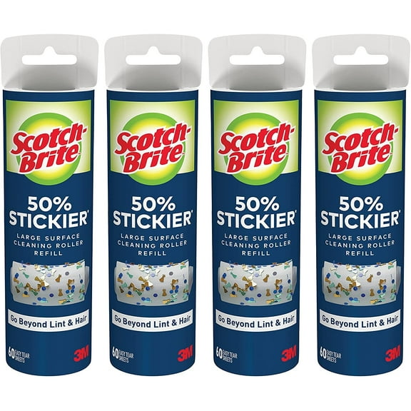Scotch-Brite 50% Stickier Large Surface Roller Refill - Extra Sticky for Pet Hair - 4 Refills, 240 Sheets