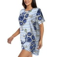 thumbnail image 2 of Daiia Turtle with Blue Stones Pattern Womens Pajama Sets Short Sleeve Pajamas for Women Sets Soft Lounge Sets Casual Round Neck Sleepwear PJS-Large, 2 of 7