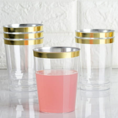 

8 oz Disposable CLEAR with Gold Rim PLASTIC CUPS Wedding Party TABLEWARE