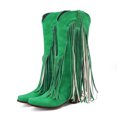 thumbnail image 2 of dmqupv Womens Boots Women High Heel Boots Autumn And Winter Large Size Fashionable Tassel Boots Thick Heel High Tube Comfortable Green 37, 2 of 5