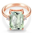 thumbnail image 2 of Gem Stone King 18K Rose Gold Plated Silver Green Prasiolite and White Diamond Ring for Women (6.67 Cttw, Emerald Cut Checkerboard 14x10MM, Gemstone Birthstone, Size 5), 2 of 4