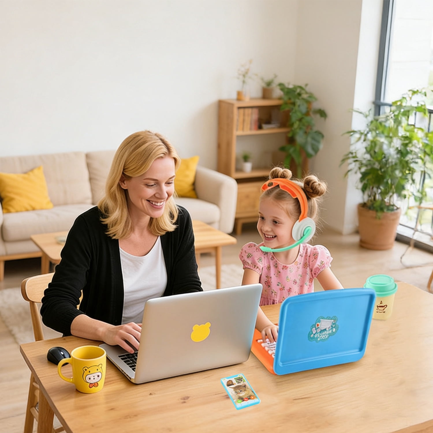 Aijohnny Pretend Play Home Office Set for Kids,Toddler Computer,Phone,LCD Writing Tablet,Pop Fidget Calculator，Headset,Coffee Cup and Watch,Birthday Gift for Boys