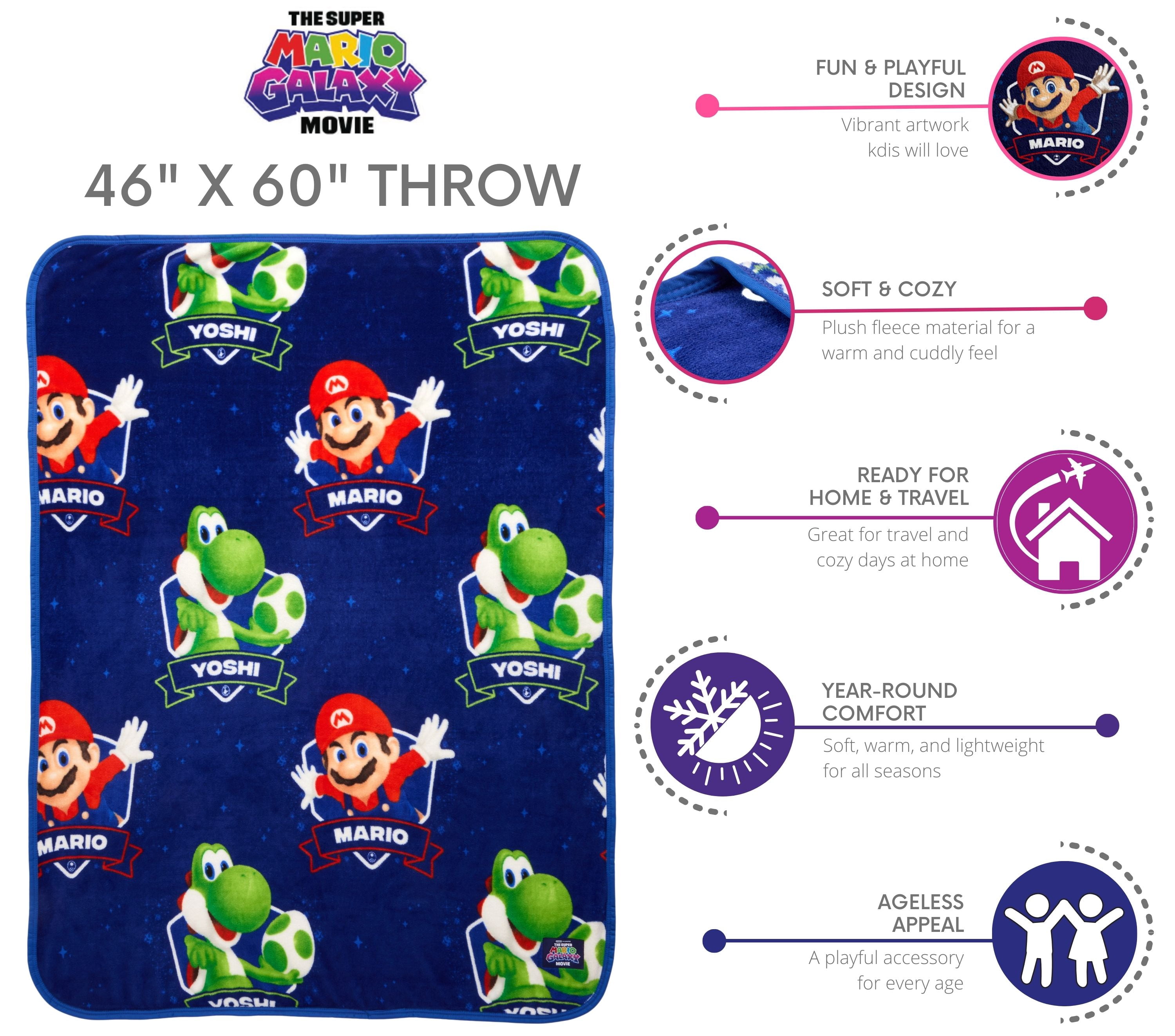 Super Mario Galaxy Movie Kids Blue Print Fleece Throw Blanket, 46 x 60