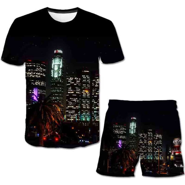 Grand Theft Auto Conjuntos de ropa Moda de verano Camisetas de dibujos animados Pantalones cortos Trajes de 2 piezas GTA5 Disfraces de cuello redondo Suits12T Gao Jinjia LED