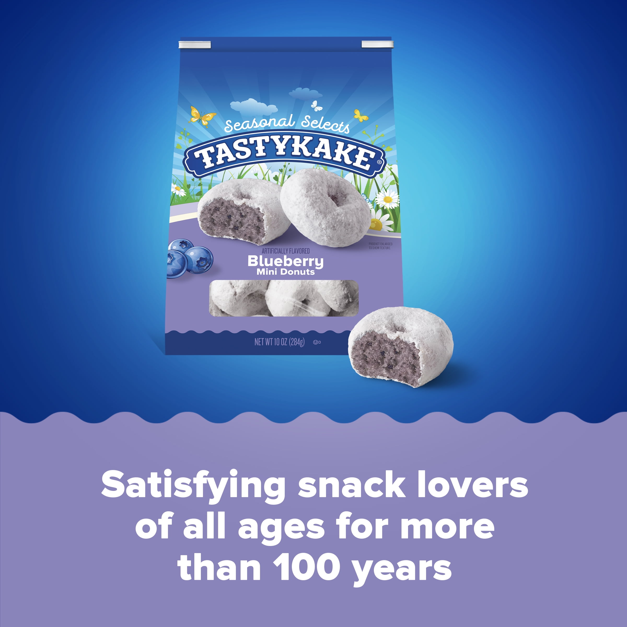 (3 pack) Tastykake Blueberry Mini Donuts, Shareable Blueberry Flavored Powdered Donuts, 10 oz Bag, Shelf-Stable