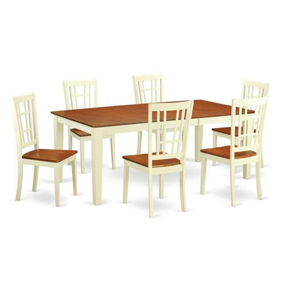 Dinette Table Set - Kitchen Table & 6 Chairs, Buttermilk & Cherry - 7 Piece