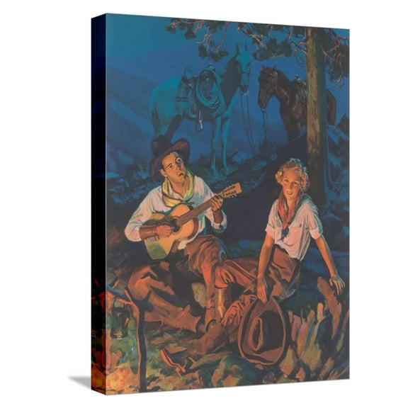 Art.com Cowboy and Cowgirl in Love Stretched Canvas Print Wall Art, 12" x 16"