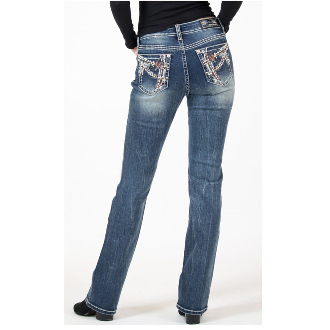 Grace in LA Ladies X Stitch Pocket Easy Fit Boot Cut Jeans 
