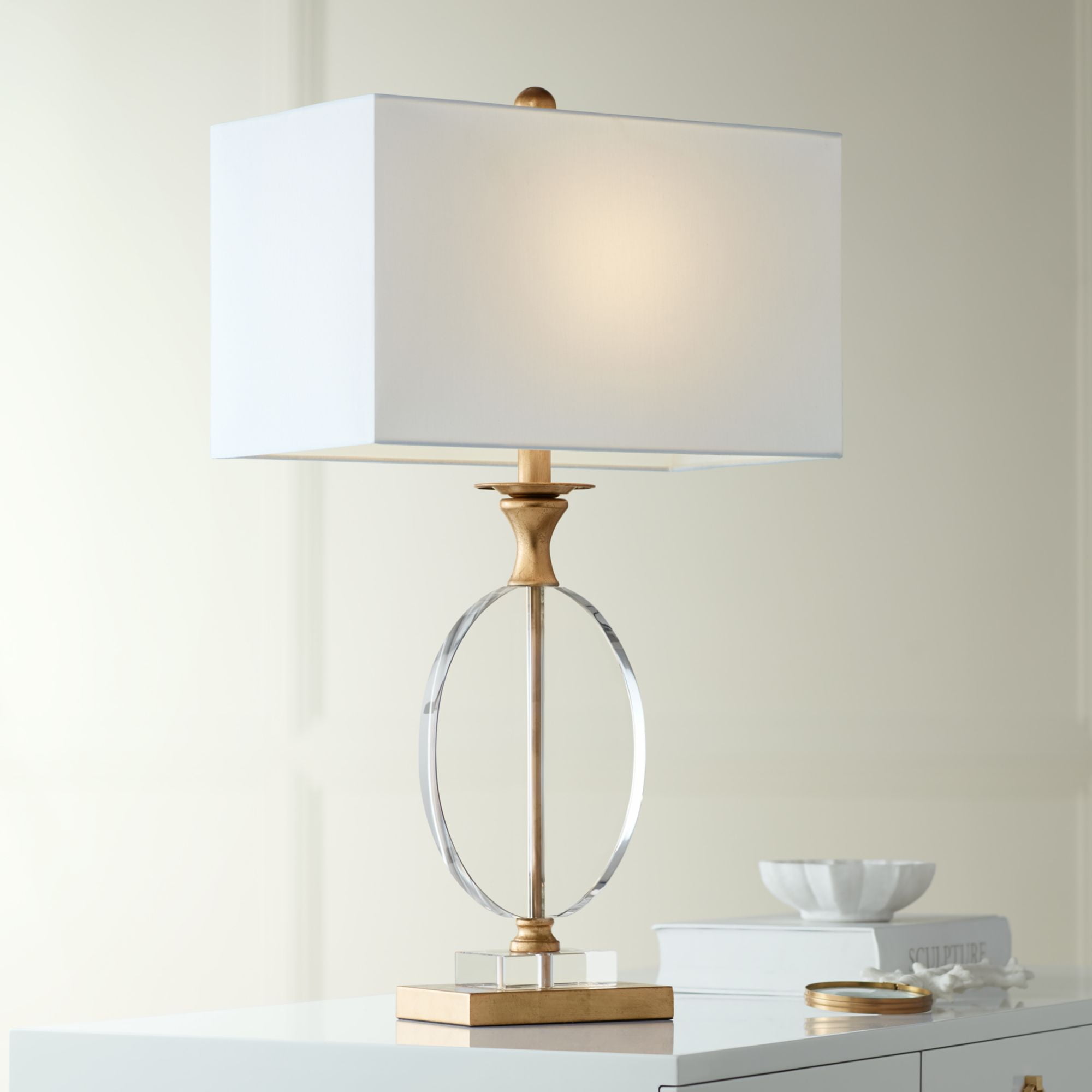 Vienna Full Spectrum Modern Table Lamp Gold Clear Crystal Glass Vienna Full Spectrum Modern Table Lamp Gold Clear Crystal Glass White Rectangular Shade For Living Room Bedroom Bedside Nightstand Com