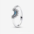 thumbnail image 1 of Anillo de plata esterlina S925 con amanecer brillante y luna azul brillante, anillo combinado dos en uno para mujer, 1 of 6