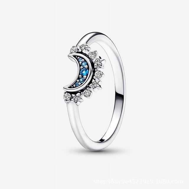 Anillo de plata esterlina S925 con amanecer brillante y luna azul brillante, anillo combinado dos en uno para mujer