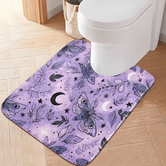RMDQTR 20" × 24" U Shape Bathroom Rugs Plush Toilet Base Mat Soft Rugs Non Slip Absorbent Lavender-colored Moths