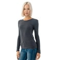 thumbnail image 3 of Simply Fashion Basic Round Crew Neck Long Sleeve T-Shirts - Stretch Cotton Spandex Charcoal-Xlarge, 3 of 4