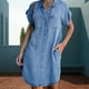 thumbnail image 5 of Vestido Vestido con botones para mujer Vestido de mezclilla desgastado de color sólido Vestido de desplazamiento diario Cgtredaw Azul claro T 3EG para Mujer, 5 of 6