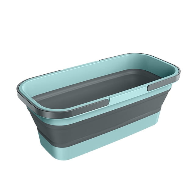 Cubo de agua, herramienta de limpieza plegable, suministros de agua, recipiente de agua de plástico pequeño Rectangular para pesca doméstica Almacenamiento y organización del hogar gris azul L Inteprter HA083104-02