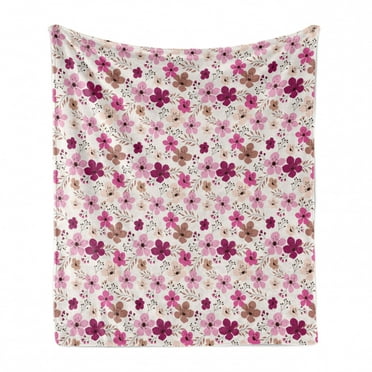 Flower Soft Flannel Fleece Throw Blanket, Simplistic Flower Design Seasonal Nature Growth Pattern on Cream Toned Background, Cozy Plush for Indoor and Outdoor Use, 50" x 70", Multicolor, by Ambesonne