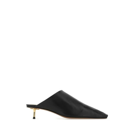 

Black synthetic nappa leather mules