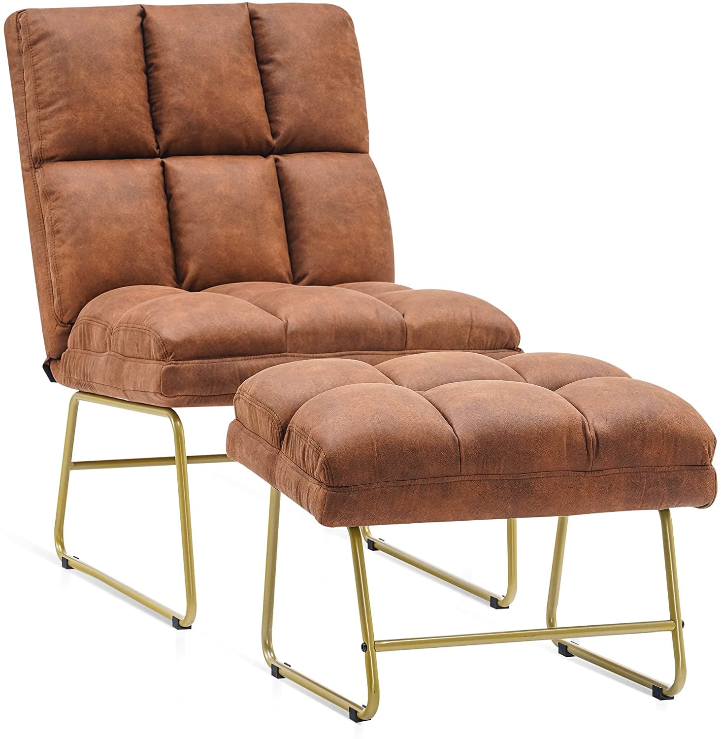 Accent Club Chair with Ottoman, Golden Metal Legs 4013 (Saddle