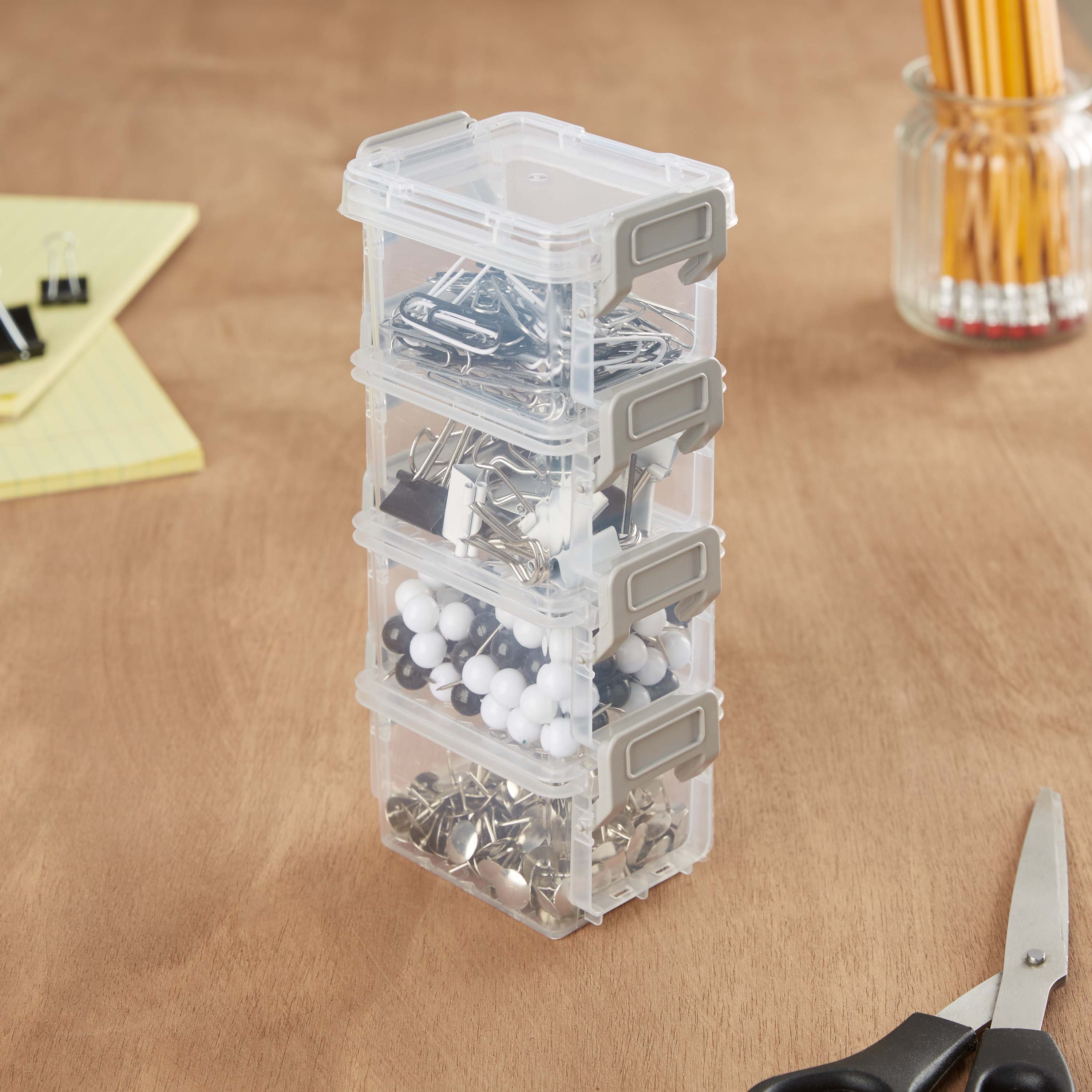 Simplify 4 Pack 5oz Stackable Clear Storage Boxes with Grey Lid