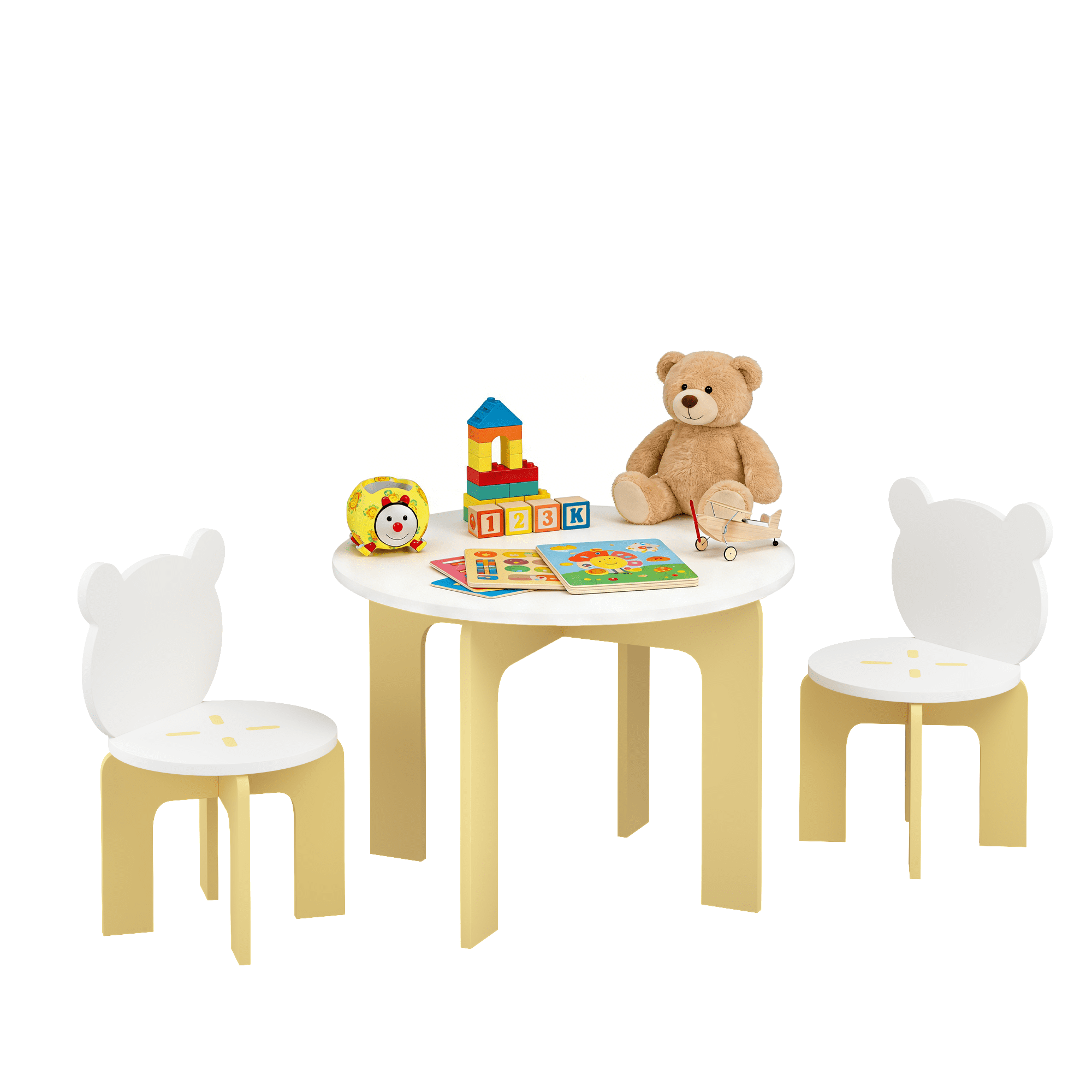 Kids Table and Chair Set, 3-Piece Toddler Table with 2 Chairs, Cute Bear-Back Chairs, Sturdy Wooden Activity Table Set for Kids, Playroom, Bedroom, Preschool