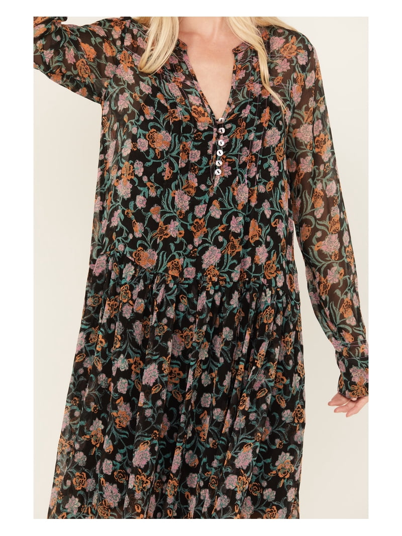 free people black floral maxi dress Free People floral print midaxi smock dress in black