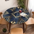 thumbnail image 5 of Abstract Blue Black Gold Geometric Elastic Fitted Round Table Cover Modern Waterproof Outdoor Tablecloth for Holiday Party, Picnic, Patio & Dining Fits Tables Up to 55"-60", 5 of 8