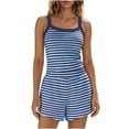 thumbnail image 2 of Binmer Women's Striped 2 Piece Outfit ,Sleeveless Square Neck Cami and Elastic Waist Short ,Soft Sleep Loungewear Outfit Blue,L, 2 of 5