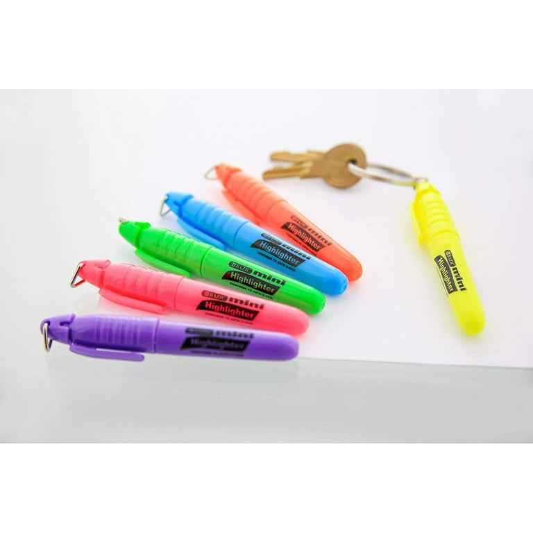 Emraw Mini Fluorescent Highlighter with Cap Clip. Smooth Glide Solid Gel  Student Study Kit Assorted Colors, (12 Pack)
