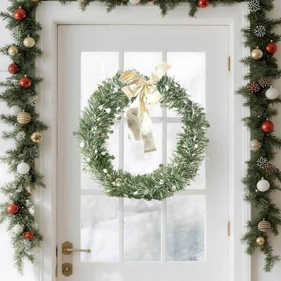 ToyKingdee Christmas Wreaths for Front Door, Christmas Wreaths Bow Gold Cow Bell, Christmas Door Wreath for Christmas Garland for Home Wall Window Indoor Outdoor Decor