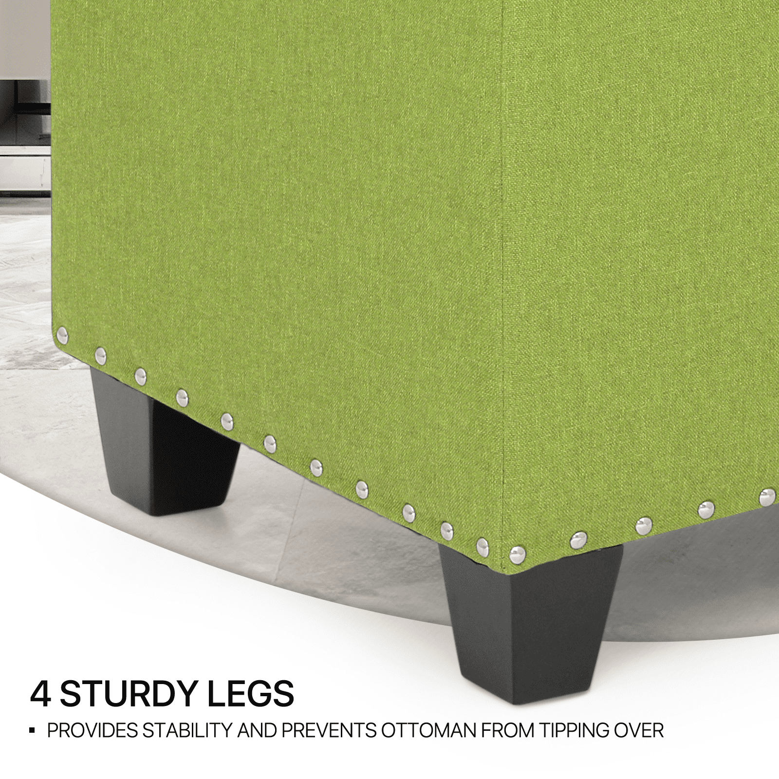 MoNiBloom Modern Microfiber Upholstered Square Ottoman with Wooden Legs, Button Tufted Storage Footrest Footstool for Living Room Bedroom, Green