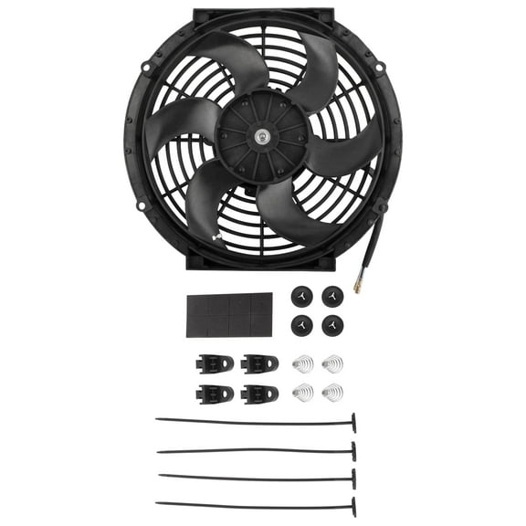 BOXI 10" Universal Electric Radiator Cooling Slim Fan 12V with Mounting Kit (Heavy Duty Wide Curved - 6 S Blades, 10 Inch Push Fan Black)