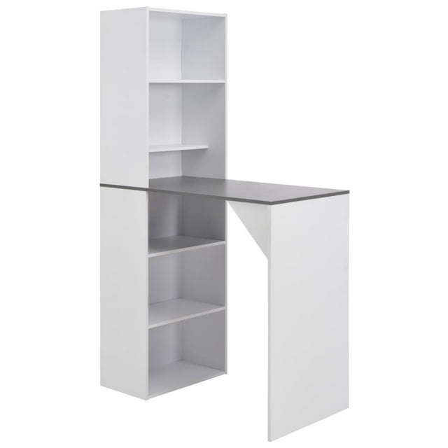 vidaXL Table de Bar Intérieur avec Armoire - Bois Reconstitué Blanc, 115x59x200 cm