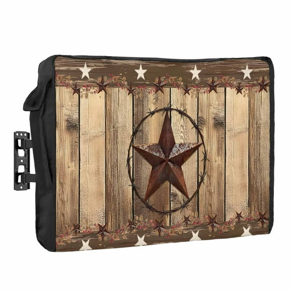 Outdoor TV Cover 70 to 75 Inches, Vintage Western Country Brown Texas Star Wood Grain Farmhouse Waterproof TV Cover with Remote Control Pocket, Flat Screen TV Cover Protector for Outside TV