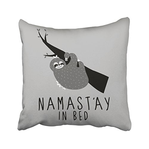 HGOD DESIGNS Throw Pillow Case Namastay in Bed Sloth Cotton Linen Square Cushion Cover Standard Pillowcase for Men Women Home Decorative Sofa Armchair Bedroom Livingroom 18 x 18 inch