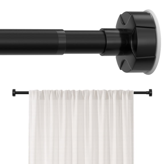 No Drill Curtain Rod 37-59 Inch, Heavy Duty Tension Rod with Metal Locking System, Adjustable Shower Rod for Bathroom Window Doorway Closet, 1" Carbon Steel, Black