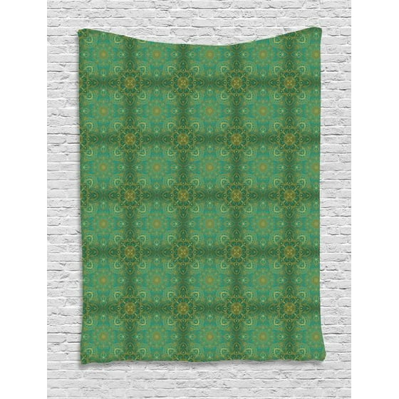 Arabic Tapestry Rich Curly Royalty Ornaments On Turquoise Background Classic Design Wall Hanging For Bedroom Living Room Dorm Decor 40w X 60l