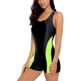 thumbnail image 2 of Women's Boyleg One Piece Athletic Swimsuit Color Blocked Racerback Unitard Sport Swimming Suit, 2 of 9