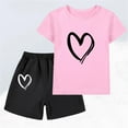 thumbnail image 2 of Atogsazn Children's Girls Summer 2 Piece Clothes Set Kids Cotton Short Sleeve Tshirt Shorts Outfit Fashion 05-Pink 7-8 Years on Clearance, 2 of 4