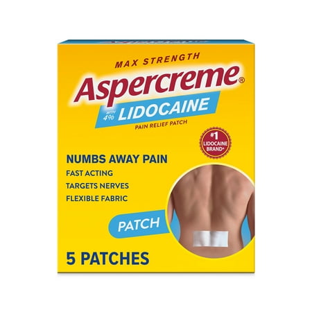 Aspercreme Max Strength Topical Numbing Pain Reliever Patches, 4% Lidocaine, Odor Free, 5 Count