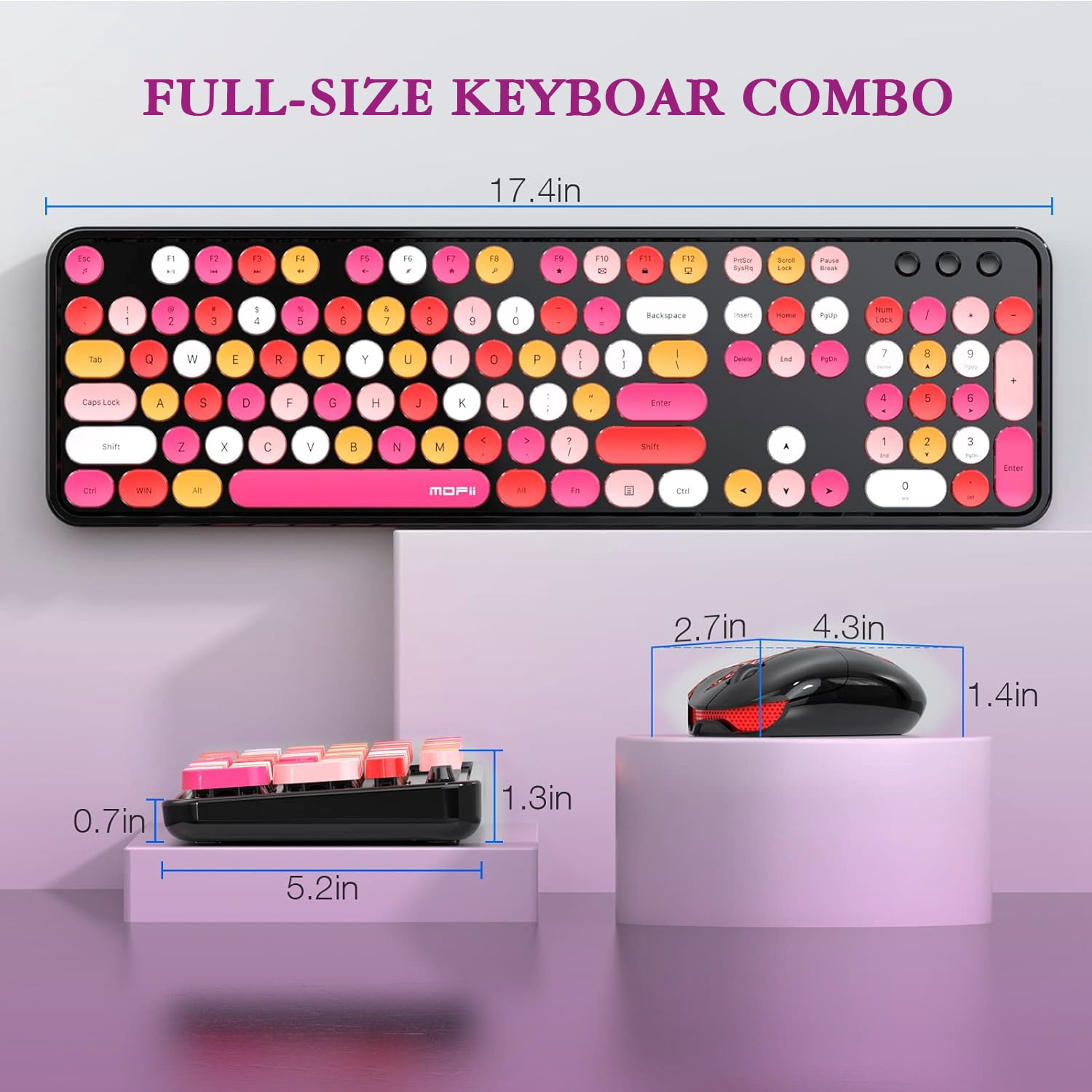 MOFII Wireless Keyboard and Mouse Combo, SWEET series, Retro Full-Size 2.4GHz Keyboard with Number Pad and Cute Wireless Mouse for PC Desktop Laptop (Black)