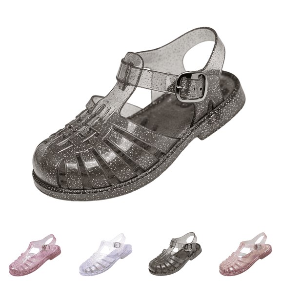 Crystal Jelly Heel Sandals for Women Summer Beach Jelly Shoes Black